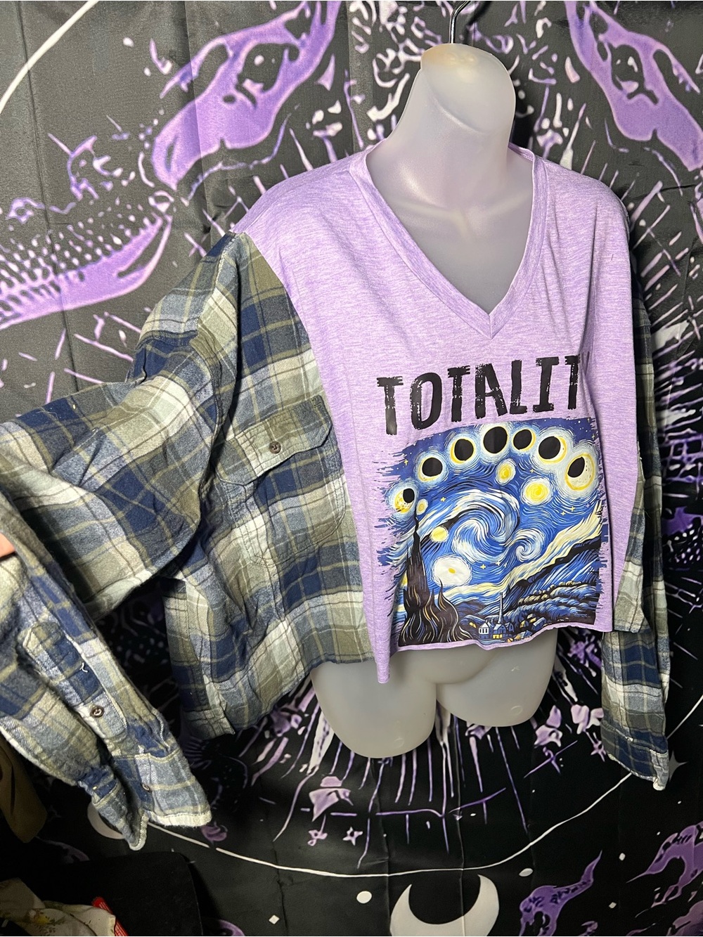 Up cycled one of a kind Purple 'Totally' Graphic Crop V-Neck Top